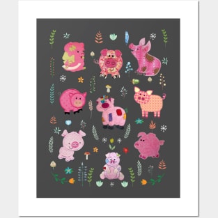 Pig With Plant Design For Farm Girl. Posters and Art